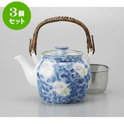 3個セット 土瓶 墨はじき二色花U付　6号土瓶 [1050cc] | ポット 急須 土瓶 お茶 大きい 一服 まったり 人気 おすすめ 食器 業務用 飲食店 カフェ うつわ 器 おしゃれ かわいい ギフト プレゼント 引き出物 誕生日 贈り物 贈答品 食器セット