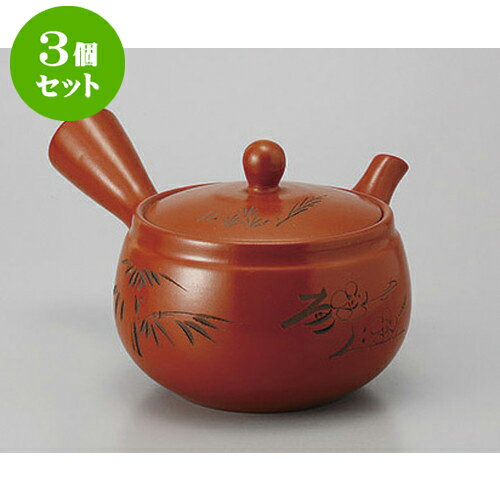 3個セット 急須 朱泥4合花彫帯網 [640cc] | ポット 急須 きゅうす 土瓶 お茶 一服 まったり 人気 おす..