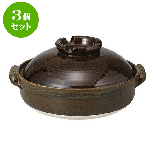 3個セット 土鍋 鉄釉8号鍋 [28.5 x 25 x 15cm] | 土鍋 小さい 小さめ 2人用 3人用 小人数 インスタ あったかい ほかほか 人気 おすすめ 食器 業務用 飲食店 カフェ うつわ 器 おしゃれ かわいい ギフト プレゼント 引き出物 誕生日 贈り物 贈答品 食器セット
