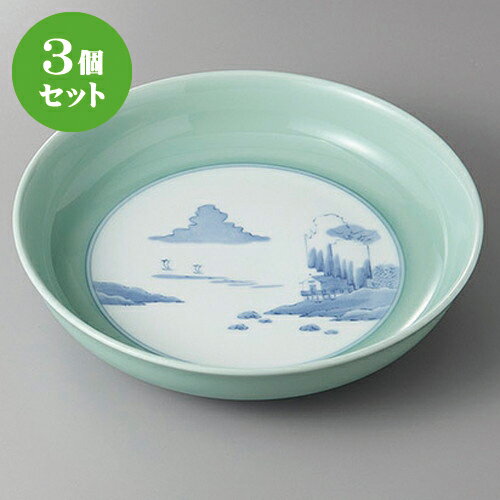 3個セット☆ 有田焼盛皿 ☆有田焼青磁内山水11号鉦鉢 [ 33 x 7.5cm ] | 人気 おすすめ 食器 洋食器 業務用 飲食店 カフェ うつわ 器 おしゃれ かわいい ギフト プレゼント 誕生日 贈答品 食器セット 食器セット