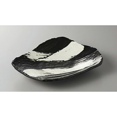 焼物皿 黒炭白刷毛前菜皿 [20 x 16.8 x 3.8cm] | 焼き物皿 ステーキ皿 サンマ 焼き魚 食器 業務用 飲食店 カフェ うつわ 器 おしゃれ かわいい お洒落 ギフト プレゼント 引き出物 内祝い 結婚祝い 誕生日 贈り物 贈答品 おすすめ 人気