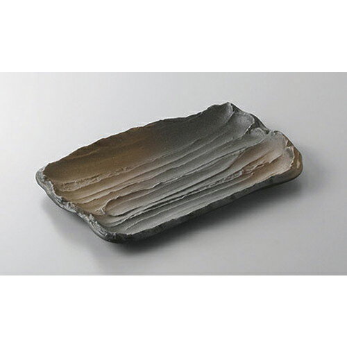 焼物皿 黒伊賀風茶吹22cm焼物皿 [22 x 15 x 2cm] | 焼き物皿 ステーキ皿 サンマ 焼き魚 食器 業務用 飲..