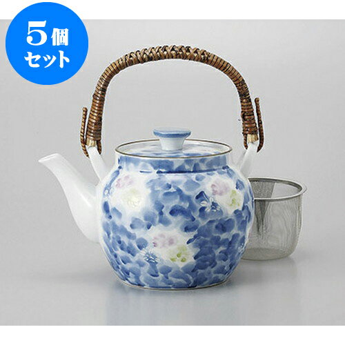 5個セット 土瓶 墨はじき二色花U付　6号土瓶 [1050cc] | ポット 急須 土瓶 お茶 大きい 一服 まったり 人気 おすすめ 食器 業務用 飲食店 カフェ うつわ 器 おしゃれ かわいい ギフト プレゼント 引き出物 誕生日 贈り物 贈答品 食器セット