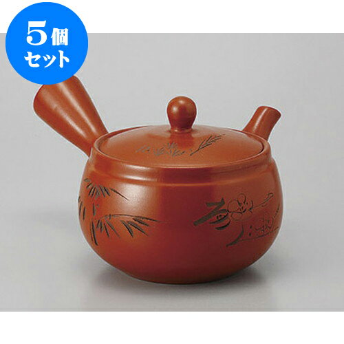 5個セット 急須 朱泥4合花彫帯網 [640cc] | ポット 急須 きゅうす 土瓶 お茶 一服 まったり 人気 おすすめ 食器 業務用 飲食店 カフェ うつわ 器 おしゃれ かわいい ギフト プレゼント 引き出物 誕生日 贈り物 贈答品 食器セット