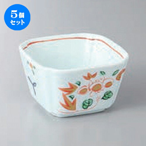 5個セット☆ 小鉢 ☆赤絵花鳥角小鉢 [ 8.7 x 8.7 x 5.2cm ] | 小鉢 小 小さ