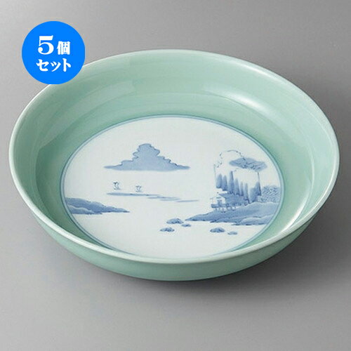 5個セット☆ 有田焼盛皿 ☆有田焼青磁内山水11号鉦鉢 [ 33 x 7.5cm ] | 人気 おすすめ 食器 洋食器 業務用 飲食店 カフェ うつわ 器 おしゃれ かわいい ギフト プレゼント 誕生日 贈答品 食器セット 食器セット