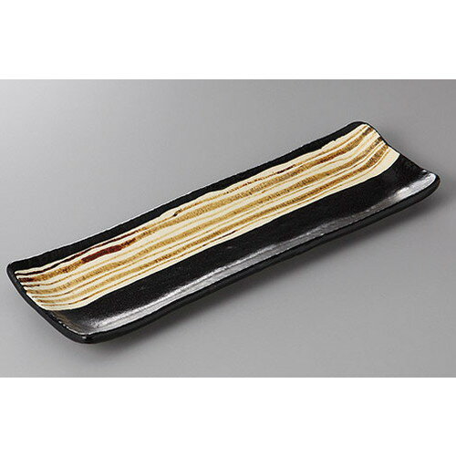 ☆ さんま皿 ☆ゆず黒錆十草長皿 [ 34.5 x 10.8 x 2.5cm ] 【 料亭 旅館 和食器 飲食店 業務用 】