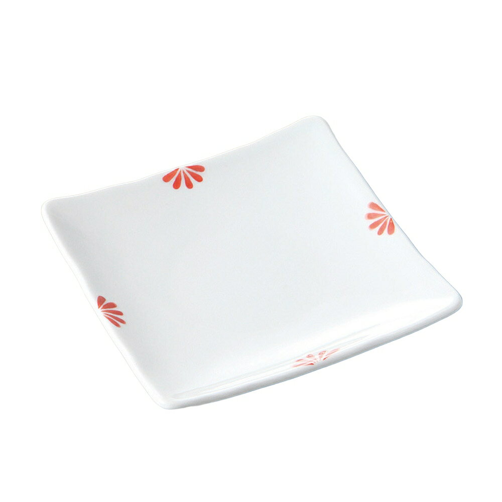 小花（赤）正角銘々皿 [12×12×1.8cm] | SNS インスタ映え おしゃれ かわいい かっこいい カフェ 和カフェ おうちカフェ 器 食器 和食器 洋食器 業務用 贈答 プレゼント ギフト シンプル モダン お祝い セット
