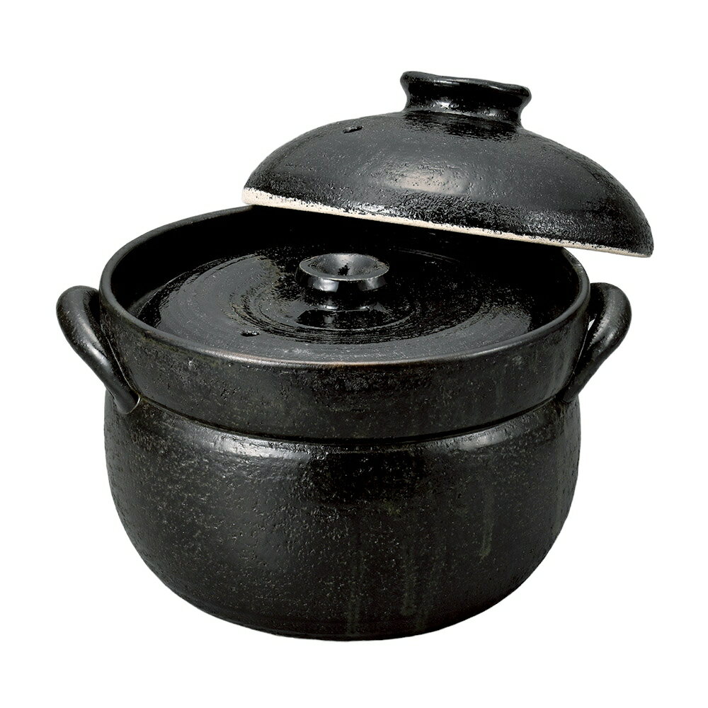 利行黒釉ごはん鍋（4合炊） [25×21×18cm] | 業務用 贈答 プレゼント ギフト おしゃれ かわいい セット ごはん ご飯 鍋 土鍋