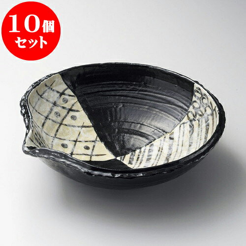 10個セット 大鉢 黒織部幾何紋片口10 0鉢 31 神具 X 30 5 X 9 4cm