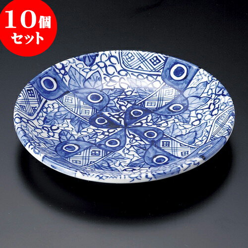 10個セット 丸皿 呉須ダミ絵厚口玉7.5寸皿（手描き） [ 23 x 3.4cm ] | 中皿 デザート皿 取り皿 人気 おすすめ 食器 業務用 飲食店 カフェ うつわ 器 おしゃれ かわいい ギフト プレゼント 引き出物 誕生日 贈り物 贈答品 食器セット