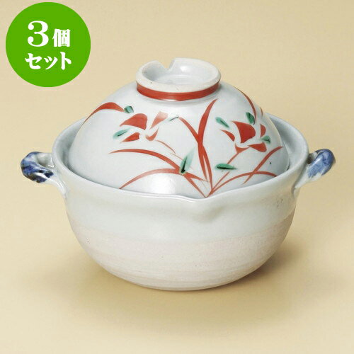 3個セット雑煮鍋 赤花両手鍋 [ 16 x 13.5 x 11.5cm 350cc ] | 人気 おすすめ 食器 洋食器 業務用 飲食店 カフェ うつわ 器 おしゃれ かわいい ギフト プレゼント 誕生日 贈答品 食器セット 食器セット