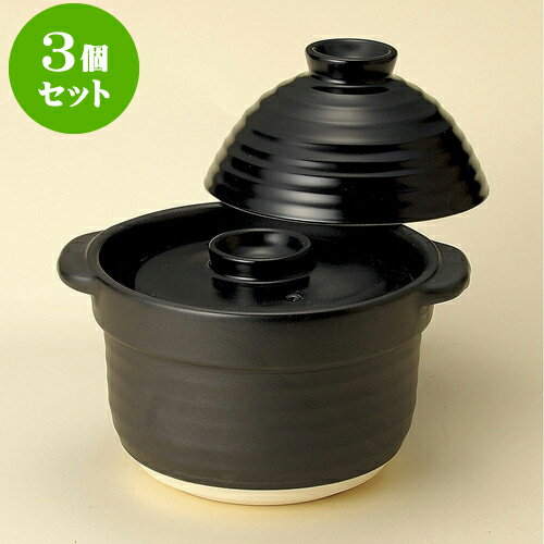 3個セットごはん鍋 ごはん炊きブラック2合炊き [ 20.5 x 16.5 x 16.3cm ] | 人気 おすすめ 食器 洋食器 業務用 飲食店 カフェ うつわ 器 おしゃれ かわいい ギフト プレゼント 誕生日 贈答品 食器セット 食器セット