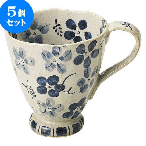 5個セット 和陶オープン 藍の花 マグ（青）中 [ 9.3 x 10.3cm ・ 320cc ] | 人気 おすすめ 食器 洋食器 業務用 飲食店 カフェ うつわ 器 おしゃれ かわいい ギフト プレゼント 誕生日 贈答品 食器セット 食器セット