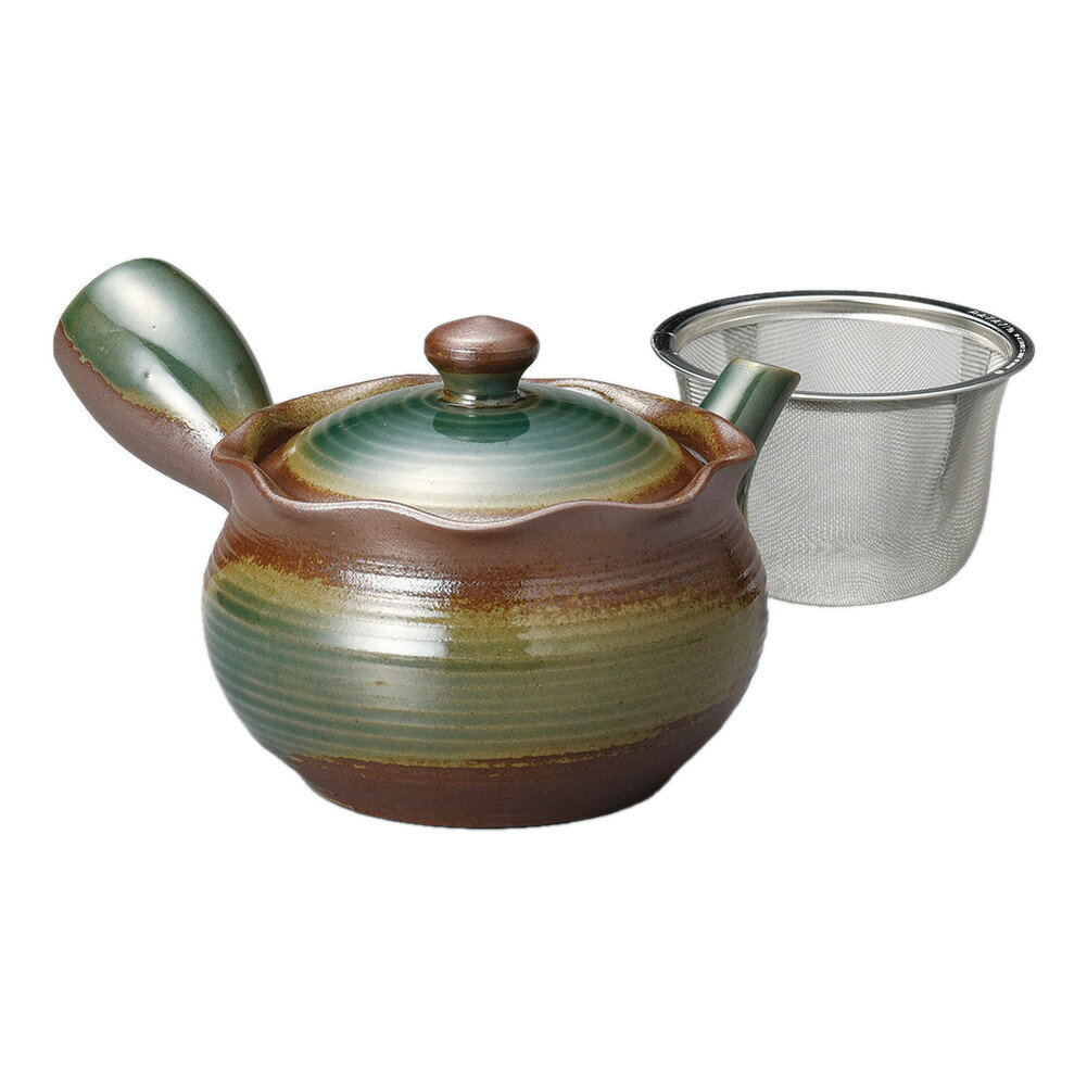 万古急須2.0花みずき織部(カゴ網付)(萬古焼)11 x 9.2cm・390cc 290g ] | ポット 急須 きゅうす 土瓶 お..