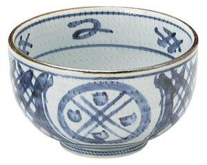 和陶オープン 古染間取丸紋 4.5丼 [ 14.2 x 8.6cm ] 【料亭 旅館 和食器 飲食店 業務用】