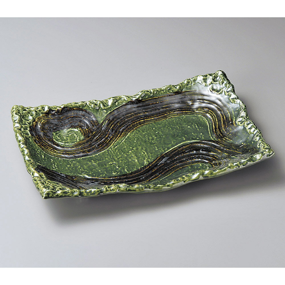 萬古焼大皿 織部12号四ツ足長角皿（萬古焼） [ 37.8 x 24.5 x 6cm ] | 大きい お皿 大皿 盛り皿 盛皿 ..