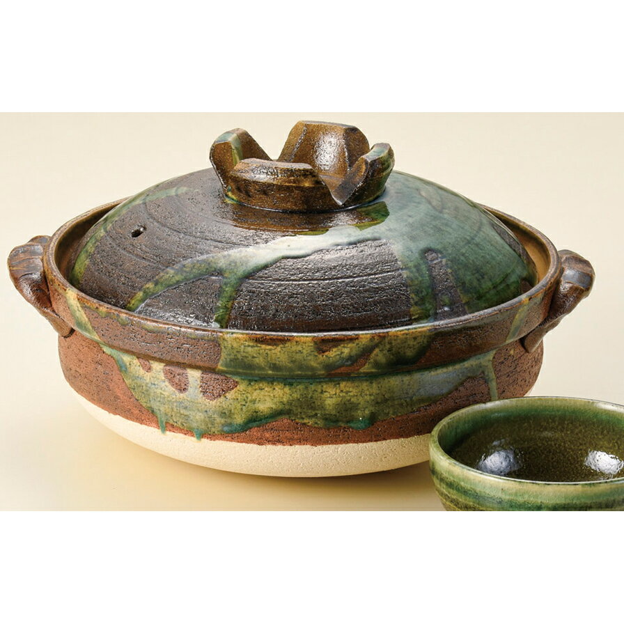 土鍋 緑釉南蛮6号深鍋（萬古焼） [ 22 x 18.5 x 10.5cm ] | 土鍋 小さい 1人用 1人鍋 2人用 インスタ あったかい ほかほか 人気 おすすめ 食器 業務用 飲食店 カフェ うつわ 器 おしゃれ かわいい ギフト プレゼント 引き出物 誕生日 贈り物 贈答品