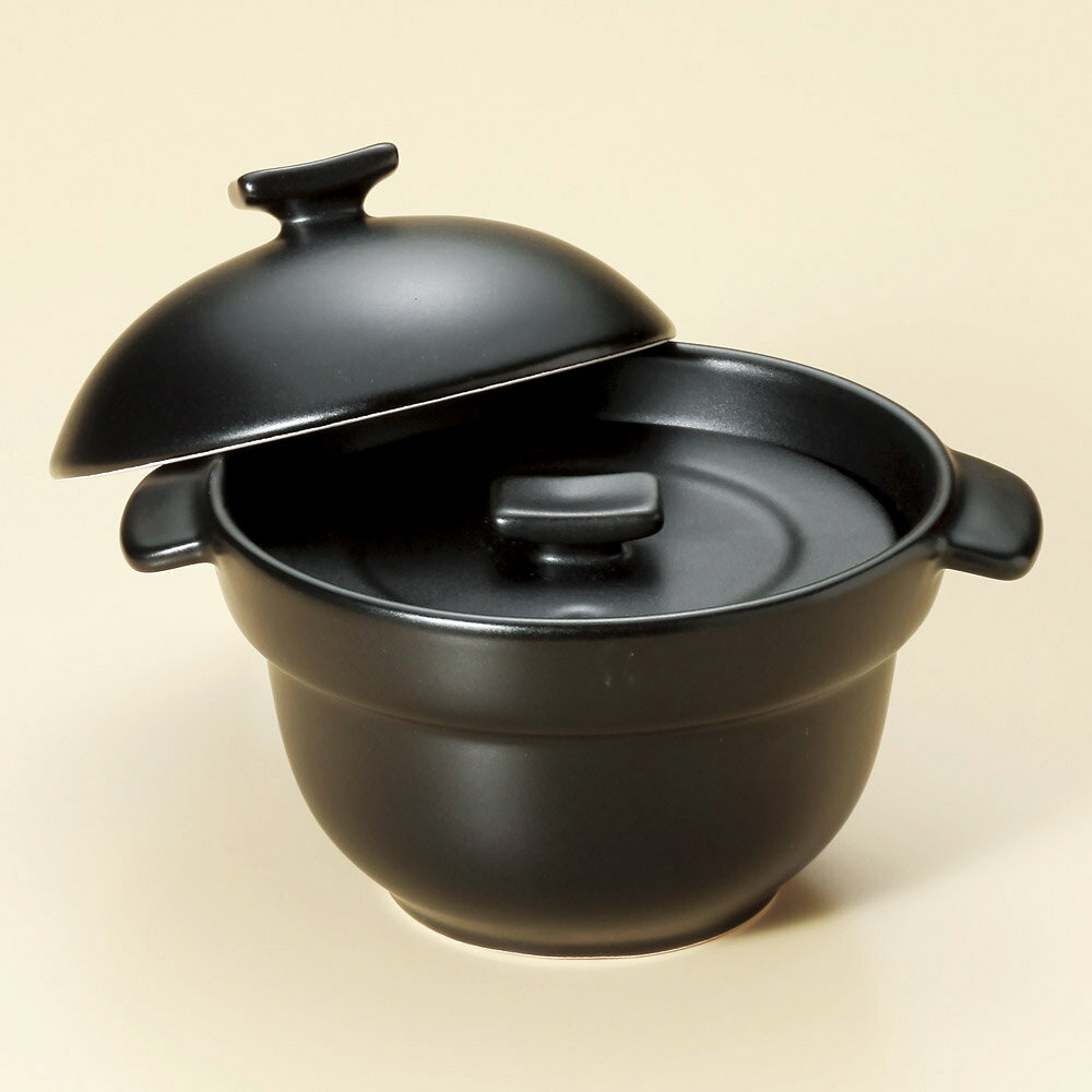ごはん鍋 黒釉一人用ご飯鍋（中蓋付）（萬古焼） [ 19 x 16 x 12.5cm ] 【料亭 旅館 和食器 飲食店 業..