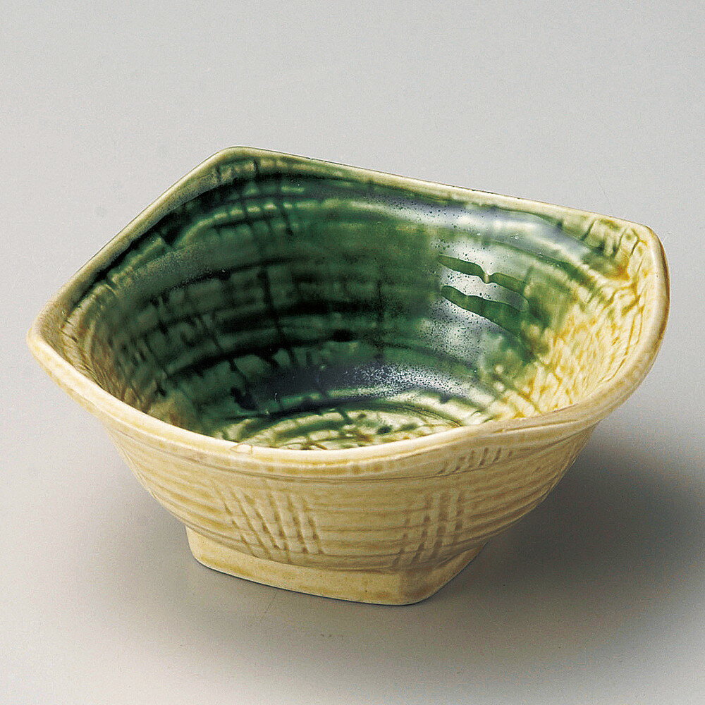 ☆小鉢☆黄瀬戸織部吹3.6角小鉢[...