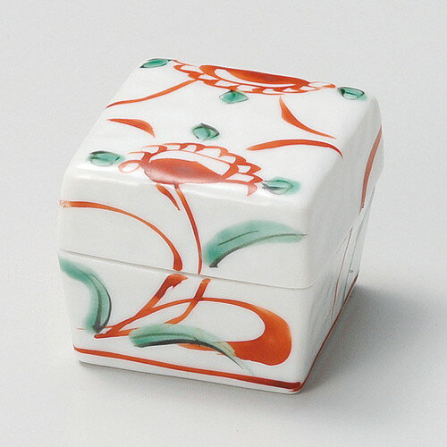 赤絵花角蓋付珍味 [ 4.4 x 4.4cm ] | 珍味 小付け 小鉢 小皿 お漬物 薬味入れ おすすめ 人気 食器 業務用 飲食店 カフェ うつわ 器 おしゃれ かわいい お洒落 可愛い ギフト プレゼント 引き出物 内祝い 結婚祝い 誕生日 贈り物 贈答品