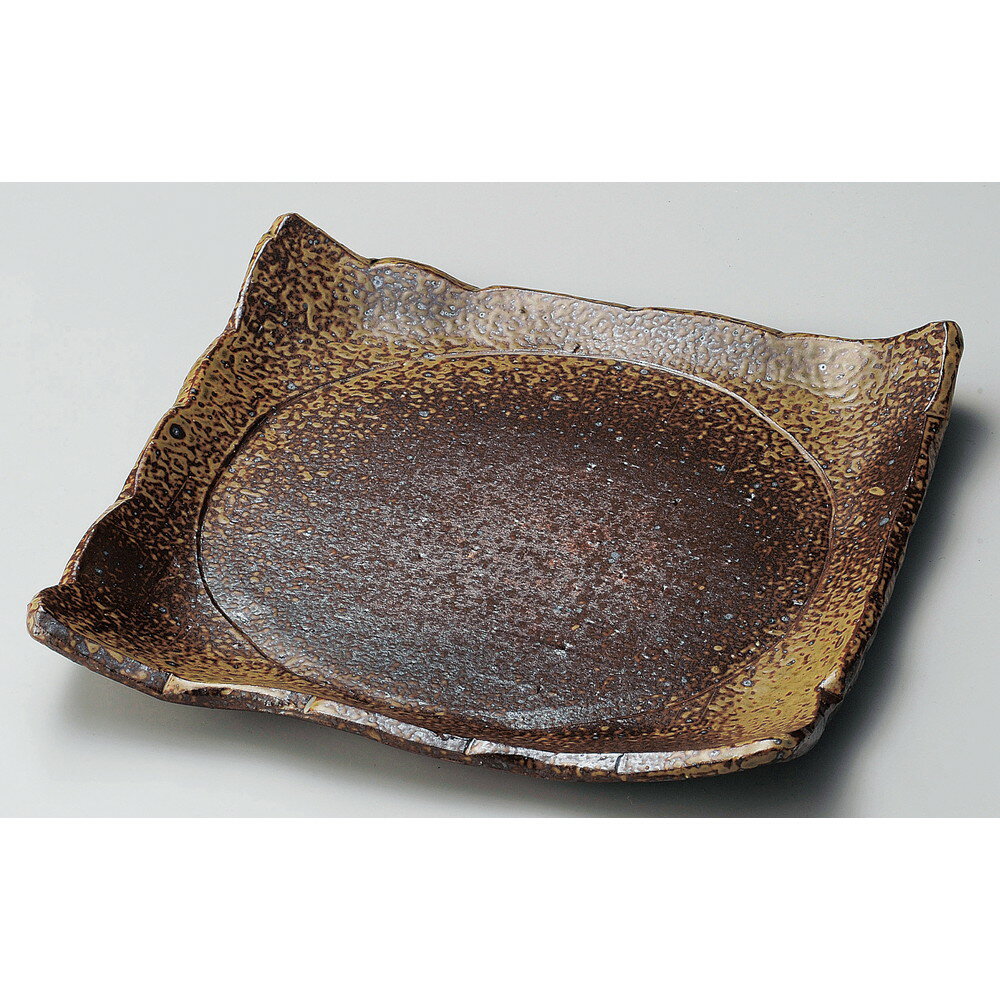 Other - ☆ 角大皿 ☆ 備前風正角円彫盛込皿 [ 27 x 27 x 2.8cm ] 【 料亭 旅館 和食器 飲食店 業務用 】
