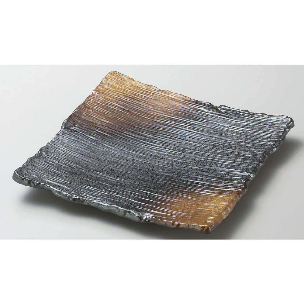 China - ☆ 角大皿 ☆ 黒備前風金茶吹凛23正角皿 [ 23.7 x 2.5cm ] 【 料亭 旅館 和食器 飲食店 業務用 】