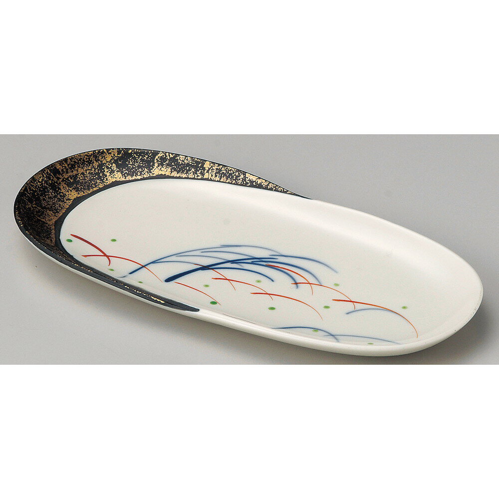 焼物皿 / 秋草金タタキ突出皿 [ 23.2 x 11 x 1.5cm ] | 焼き物皿 ステーキ皿 サンマ 焼き魚 食器 業務用 飲食店 カフェ うつわ 器 おしゃれ かわいい お洒落 ギフト プレゼント 引き出物 内祝い 結婚祝い 誕生日 贈り物 贈答品 おすすめ 人気