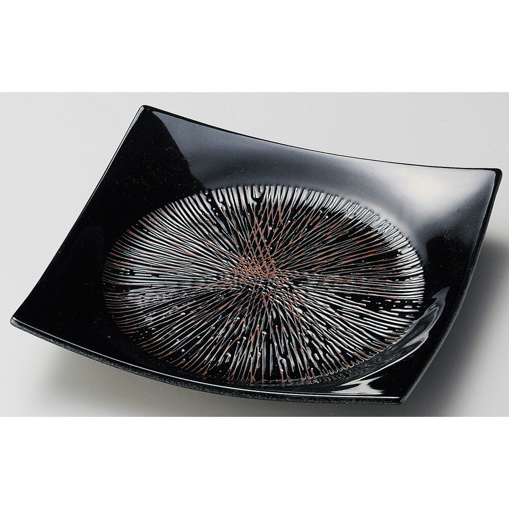 ☆ 角中皿 ☆ 漆黒乱十草4.5正角皿 [ 13.5 x 13.5 x 3cm ] 【 料亭 旅館 和食器 飲食店 業務用 】