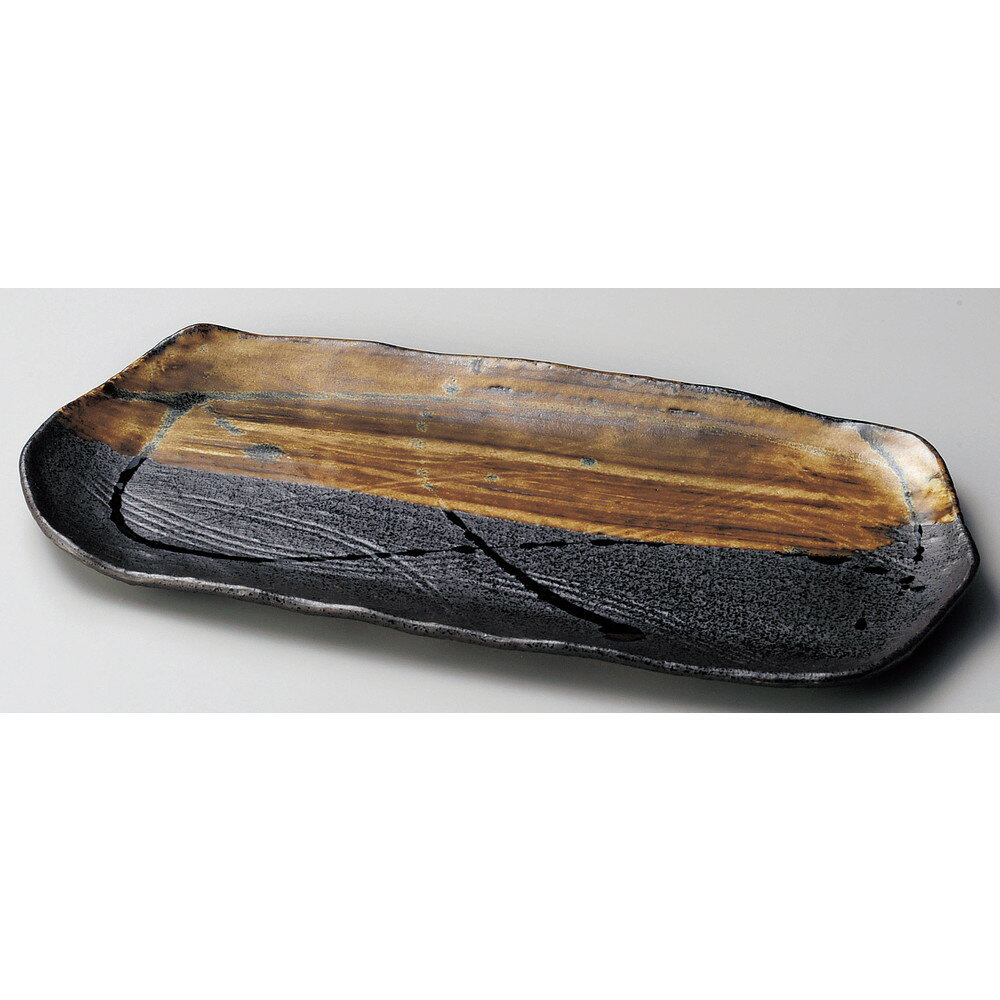 長角大皿 / 流木長角皿 大 [ 35.8 x 16.3 x 2cm ] | 焼き物皿 ステーキ皿 サンマ 焼き魚 食器 業務用 ..