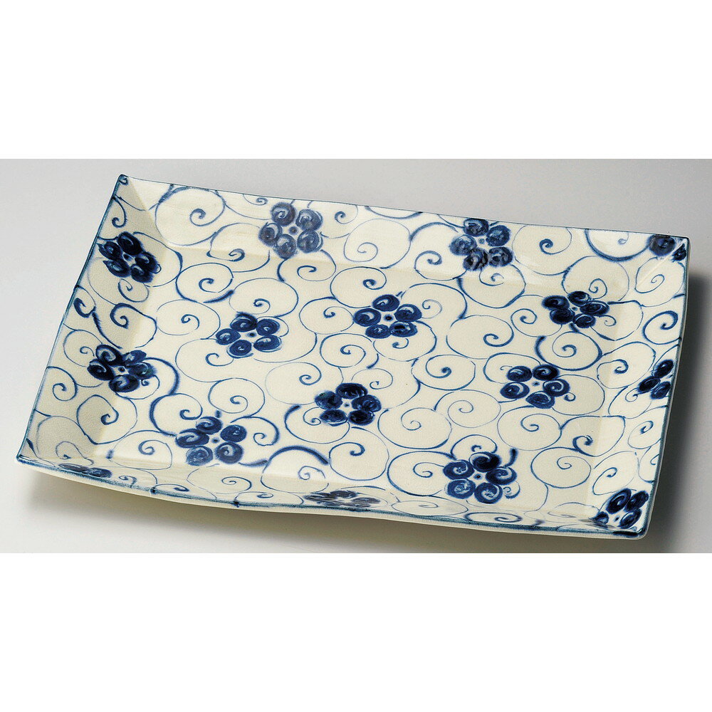 ☆ 長角大皿 ☆ 安南花唐草特大長角パーティー皿(手造り) [ 51 x 38.5 x 4.5cm ] | 和皿 焼き物 焼物 串皿 食器 業務用 飲食店 カフェ うつわ 器 おしゃれ かわいい お洒落 可愛い ギフト プレゼント 引き出物 内祝い 結婚祝い 誕生日 贈り物 贈答品 人気 おすすめ