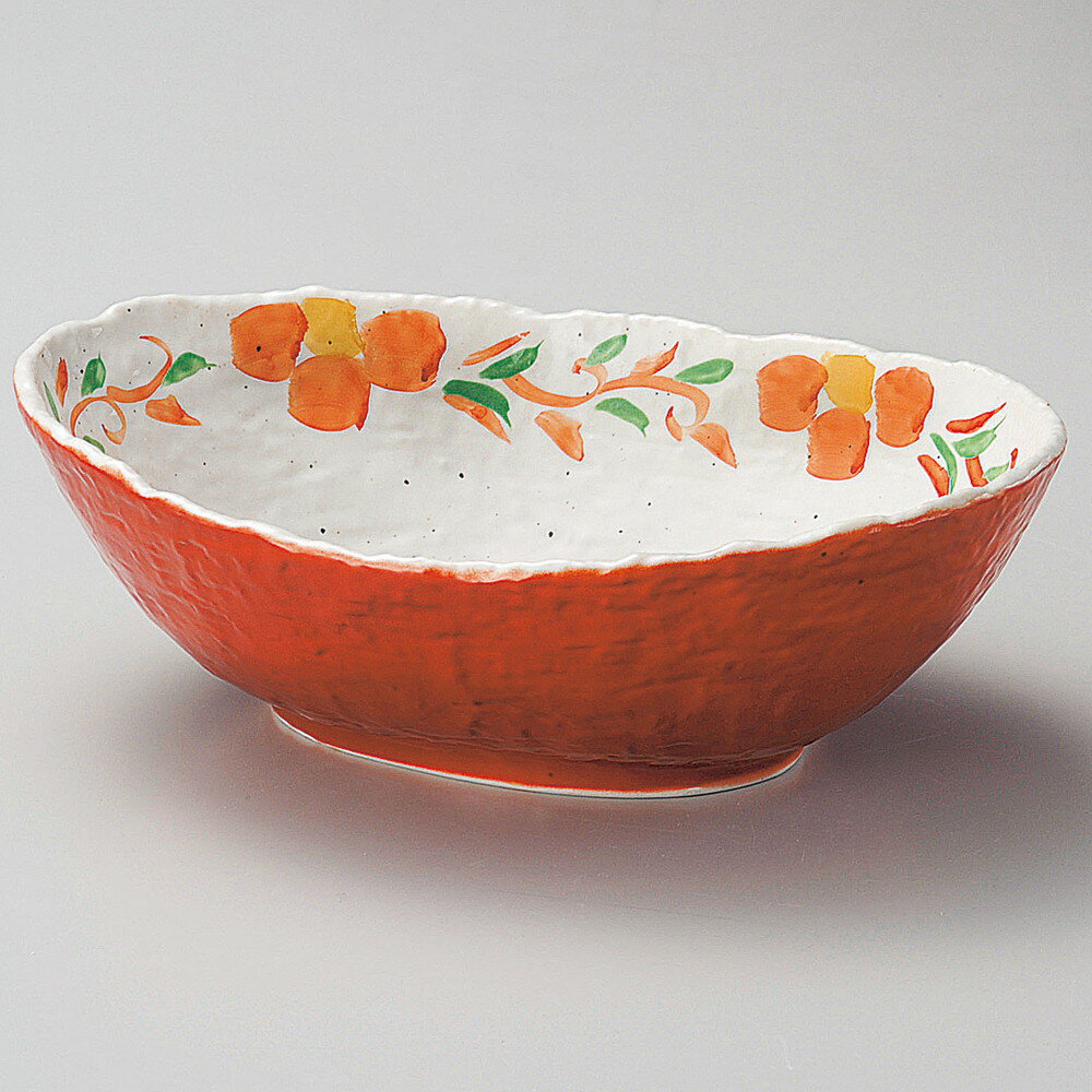 Large Bowl - ☆ 大鉢 ☆ 朱巻唐草花楕円大鉢 [ 27.3 x 19.8 x 9.2cm ] | 鉢 パスタ皿 盛り鉢 ボウル 大きい おすすめ 食器 業務用 飲食店 カフェ うつわ 器 ギフト プレゼント 内祝い 結婚祝い 誕生日 贈り物 贈答品 おしゃれ かわいい