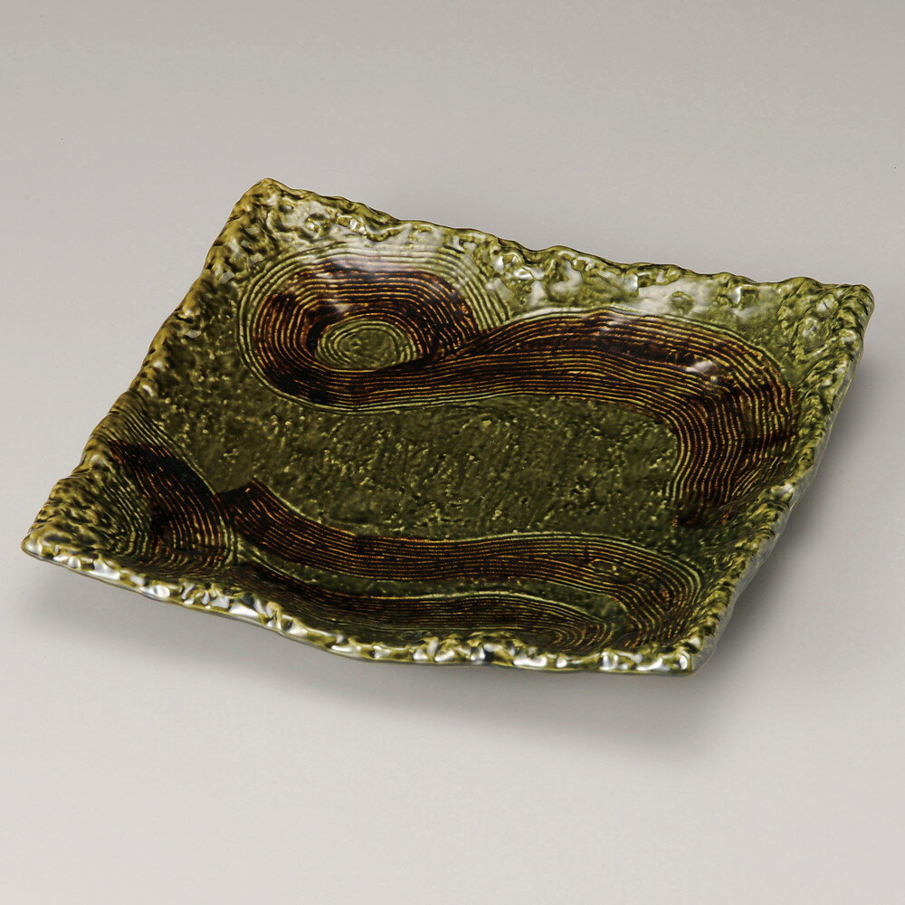 ☆ 萬古焼大皿 ☆ 織部四足正角皿10号 [ 31 x 31 x 5.3cm ] 【 料亭 旅館 和食器 飲食店 業務用 】