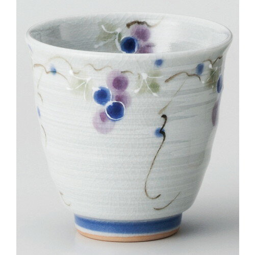 ☆ 夫婦湯呑 ☆ 三彩ぶどう青長湯呑 [ φ8 x 7.8cm 210cc ] 【 旅館 定食屋 飲食店 和食器 業務用 贈り物 お祝い 】