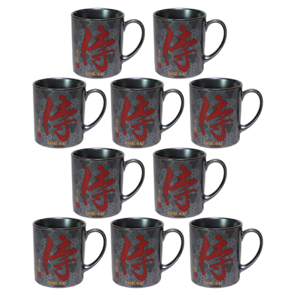 10個セット☆ 日本土産 ☆ 寿司マグ鉄結晶亀甲漢字 侍 [ 80 x 90mm・280cc ] 【お土産 和物 浮世絵 贈り物 】