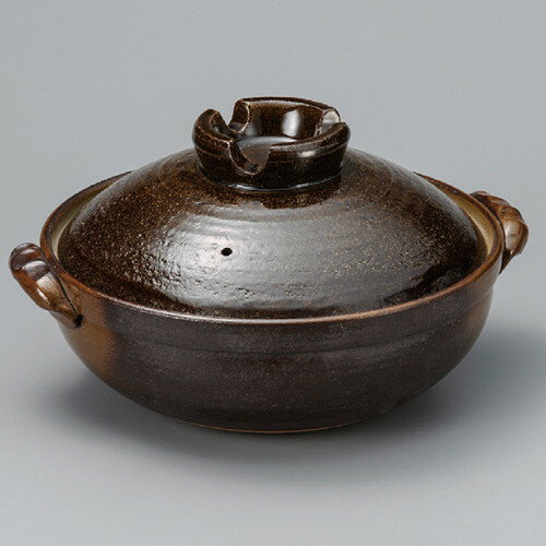 ☆ 萬古焼土鍋 ☆ 灰釉6号鍋 [ 225 x 195 x 120mm ] 【料亭 旅館 和食器 飲食店 業務用 】