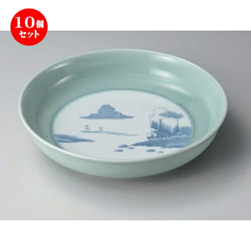 10個セット☆ 有田焼大皿 ☆青磁内山水11号鉦鉢 [ 33 x 7.5cm 2170g ] | 大きい お皿 大皿 盛り皿 盛皿 人気 おすすめ パスタ皿 パーティー 食器 業務用 飲食店 カフェ うつわ 器 ギフト プレゼント誕生日 贈り物 贈答品 おしゃれ かわいい 食器セット