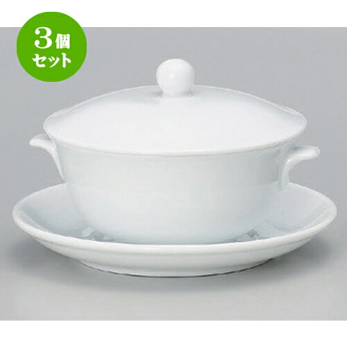 3個セット☆ 中華小物 ☆手付フカヒレスープ碗皿 [ 14 x 11.8 x 9cm 538g ] | スープ 汁椀 フカヒレ ライ..