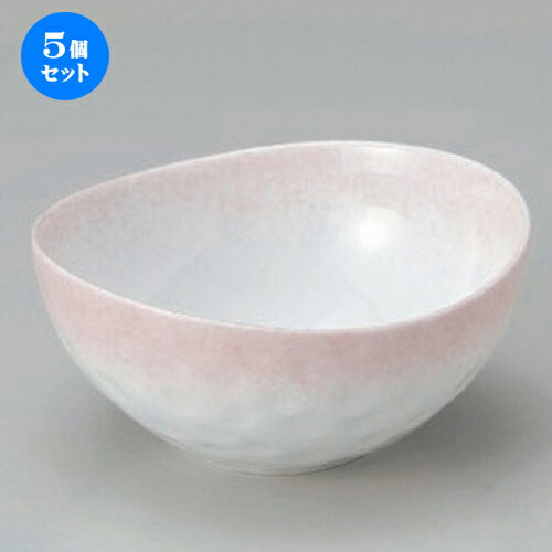 5個セット☆ 組小鉢 ☆ピンク吹楕円中鉢 [ 13.5 x 12.9 x 6.3cm 240g ] | 小鉢 小 小さい 鉢 ボウル 万能 人気 おすすめ 食器 業務用 飲食店 カフェ うつわ 器 おしゃれ かわいい ギフト プレゼント内祝い 結婚祝い 誕生日 贈り物 贈答品 食器セット