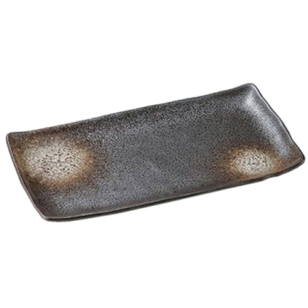 黒水晶ホッケ皿 [ 34 x 17.7 x 2.5cm 786g ] | 黒 ブラック 茶 ブラウン ホッケ さんま 焼き魚 焼魚 角 角皿 スクエア 食器 業務用 飲食店 カフェ うつわ 器 おしゃれ かわいい ギフト プレゼント 引き出物 内祝い 結婚祝い 誕生日 贈り物 贈答品 おすすめ 人気