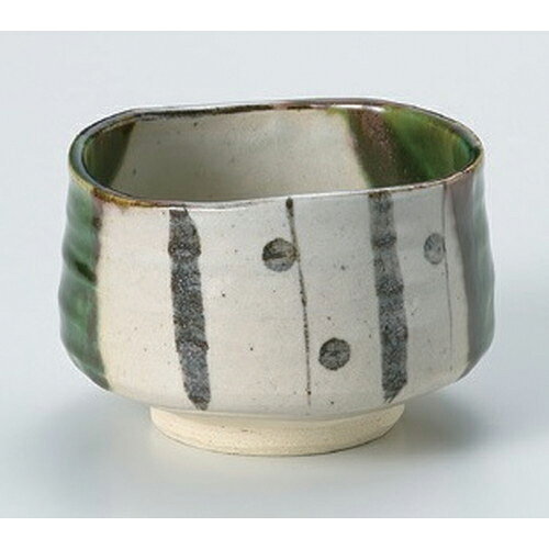 夢織部抹茶碗(化) [ 11.3 x 7.7cm 311g ] | 灰色 緑 グレー グリーン 抹茶碗 お抹茶 陶器のお茶碗 抹茶 茶道 テーブル茶道 茶道具 お道具 茶器 お茶会 稽古 練習 料亭 旅館 おもてなし