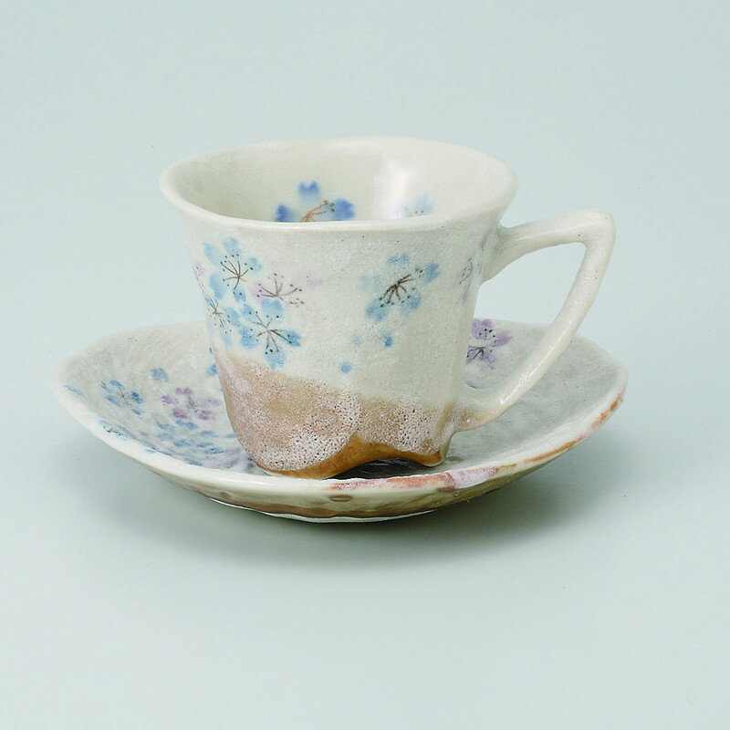 碗皿 彩り三角コーヒーc/s(青) [品：碗x1/R8.7x7cm・170cc 皿x1/R14cm 箱：16.5x16.5x9cm] 520g 貼箱 ..