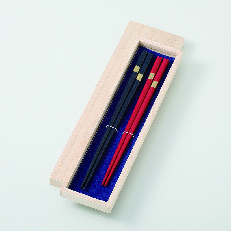 箸 金帯　二膳揃　桐箱入 [品：箸x1/22.5x0.7x0.7cm 箸x1/21x0.7x0.7cm 箱：26.5x8x2.5cm] 120g 木箱 ..