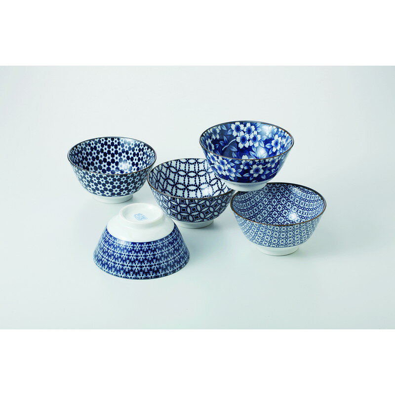 多用丼 染付シリーズ4.0多用丼五彩 [品：丼x5/R13.3x7x8cm 箱：34.5x34.5x8cm] 1030g 化粧箱 美濃焼 【..