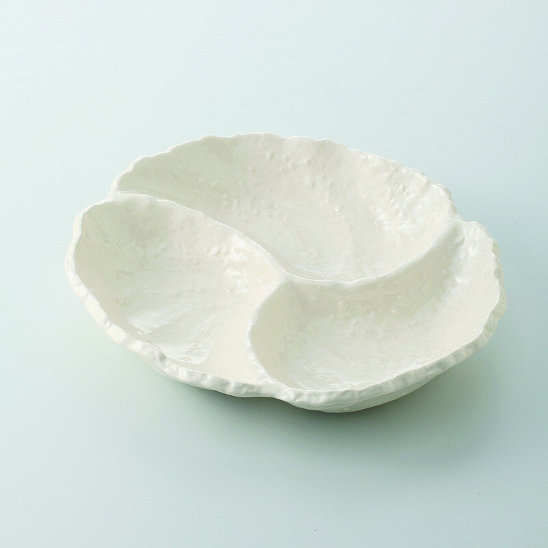 大鉢 白地うず潮　三ツ切オードブル [品：大鉢x1/27.8x25.7x5.3cm 箱：27x27x7cm] 1100g ボール箱 万古焼 【食器 引出物 内祝い おしゃれ】