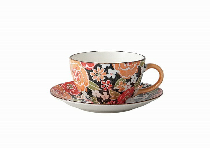 色絵バラ(オレンヂ)コーヒー碗皿 [品：碗×1／12×9.5×5.7cm・250cc皿×1／φ14.5×2cm] | 敬老の日 父の日 母の日 バースディ(お誕生日) 成人祝い 入学祝い 就職祝い プレゼント ギフト