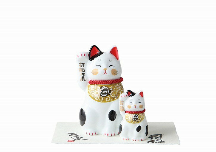 民芸招き猫（黄） [品：猫大×1／6.5×7.5×11.5cm 猫小×1／3.5×4×6.5cm] | 御利益 交通安全 開運招福 心願成就 恋愛成就 縁結び 学業成就 合格祈願 家内安全 子孫繁栄 仕事運UP 金運UP 金運上昇 商売繁盛 身体健全 無病息災 厄除祈願 ギフト 贈り物 プレゼント