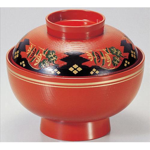 お椀 保温丼朱千筋正方寺金ライン [17.6φ x 14.7cm] ABS樹脂 (7-262-10) | 小吹椀 汁椀 お椀 煮物碗 吸..