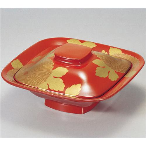 お椀 7寸角煮物椀総朱に菊 [20.7 x 20.7 x 9.2cm] 熱硬化性樹脂(メラミンまたはユリア樹脂) (7-279-14)..