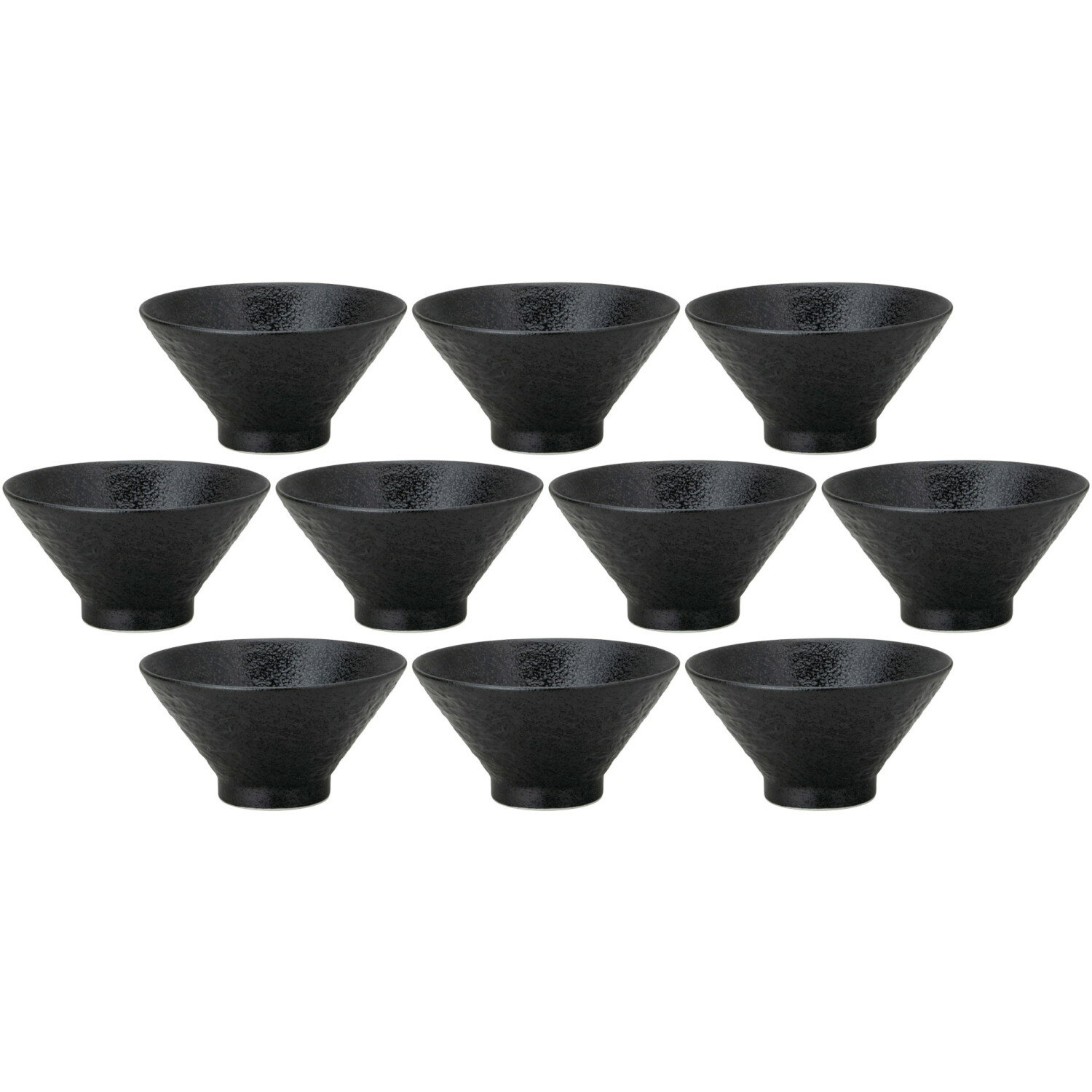 10個セット 石目 19cm高台深口丼 黒耀 [19.3×10.1cm・1,150cc] | 和食器 深型 どんぶり 鉢 ブラック